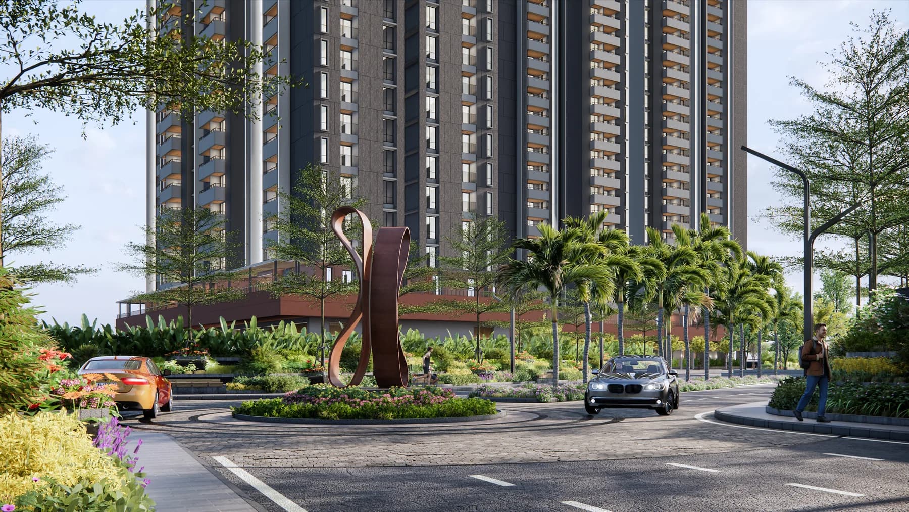 CGI artist's impression of the Assetz Codename Sublime towers and entrance sculpture