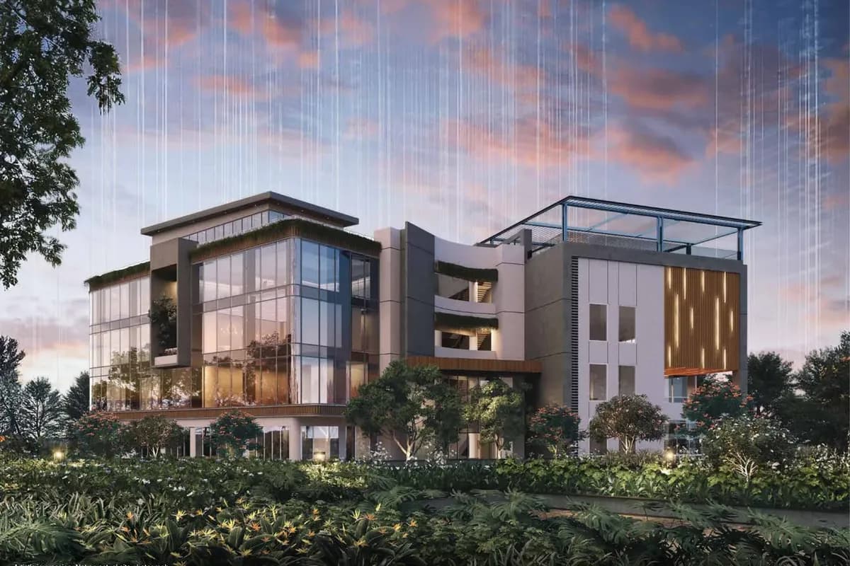 Artist's impression of the Godrej Woodscapes clubhouse set among trees