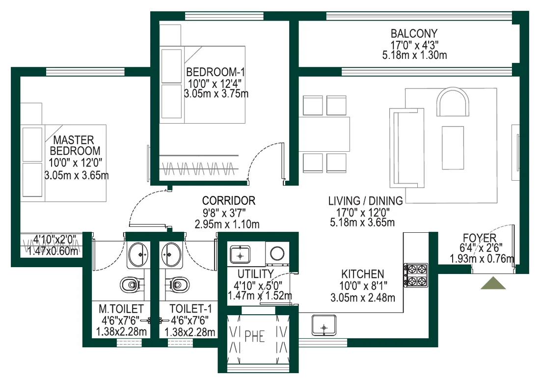 Godrej Woodscapes 2 BHK (Luxe · Towers B & C) floor plan, 1,192 sq ft super built-up