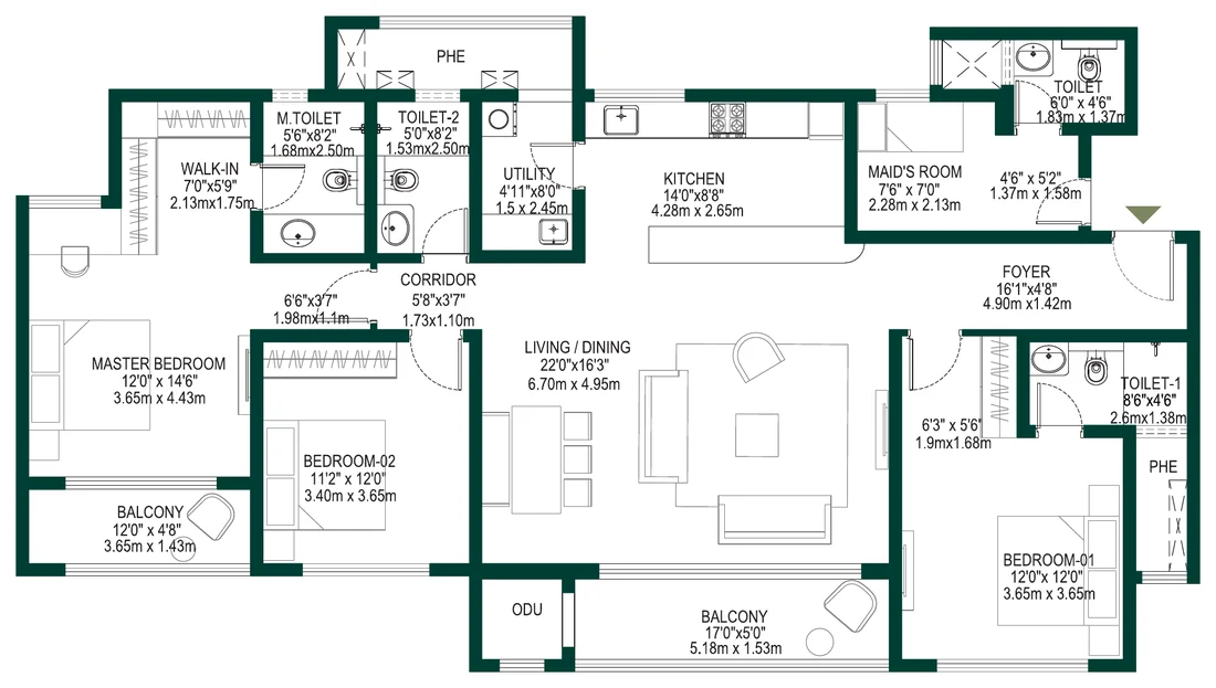 Godrej Woodscapes 3.5 BHK (Premium · Tower N) floor plan, 2,436 sq ft super built-up