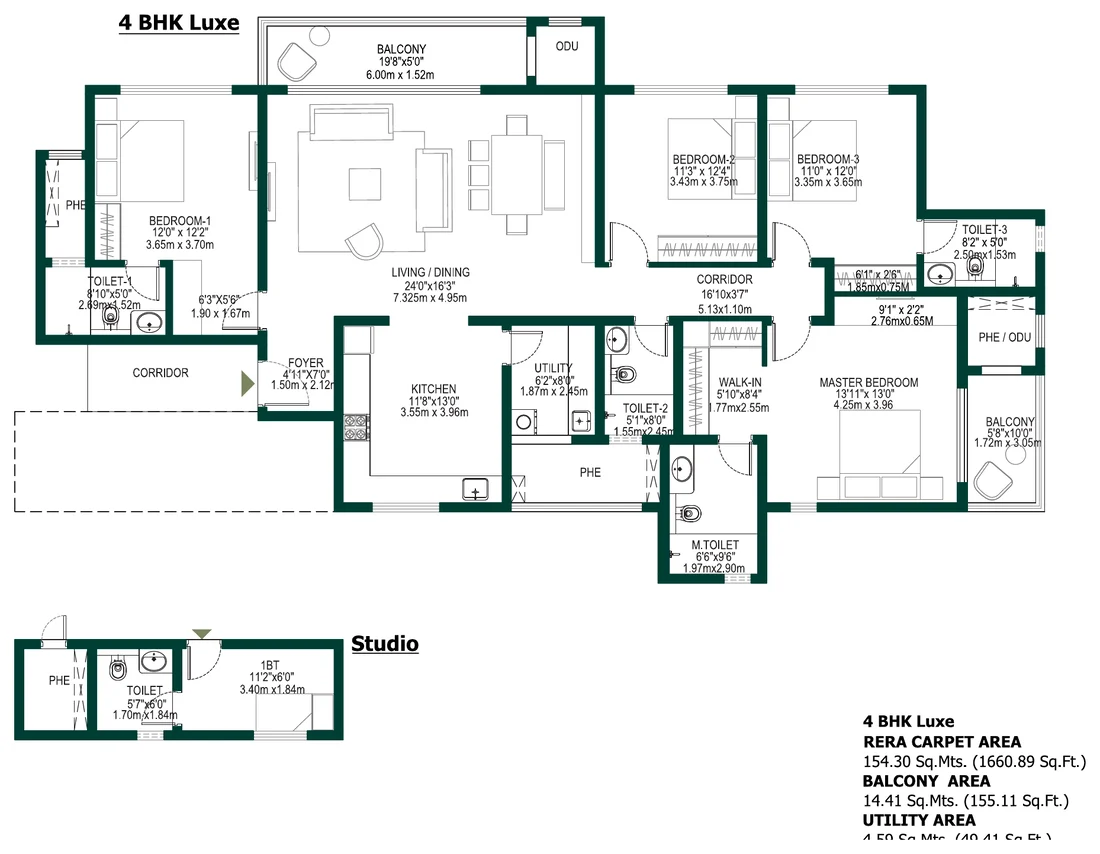Godrej Woodscapes 4 BHK (Luxe + studio · Tower L) floor plan, 2,742 sq ft super built-up