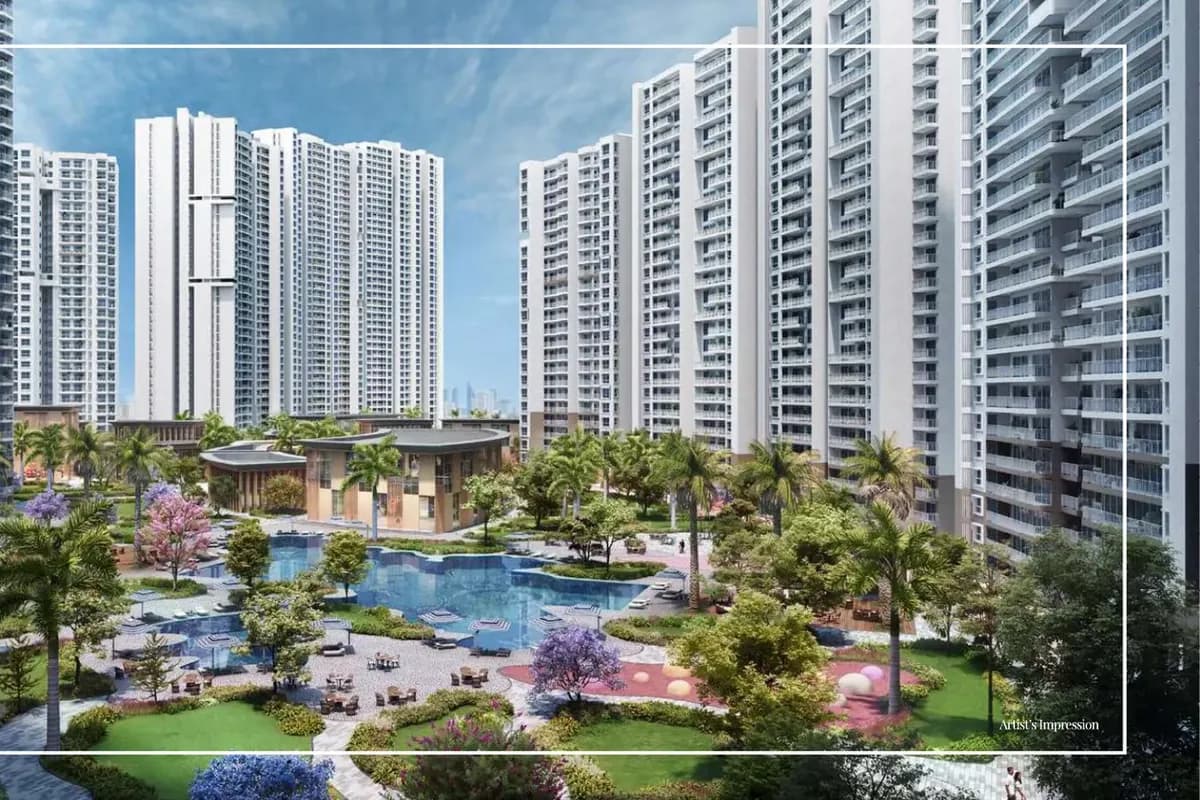 Artist's impression of Prestige Park Grove's towers around the central landscape and pool