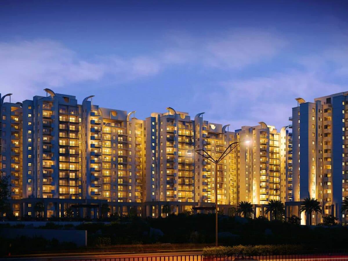 Mera Homes towers at night