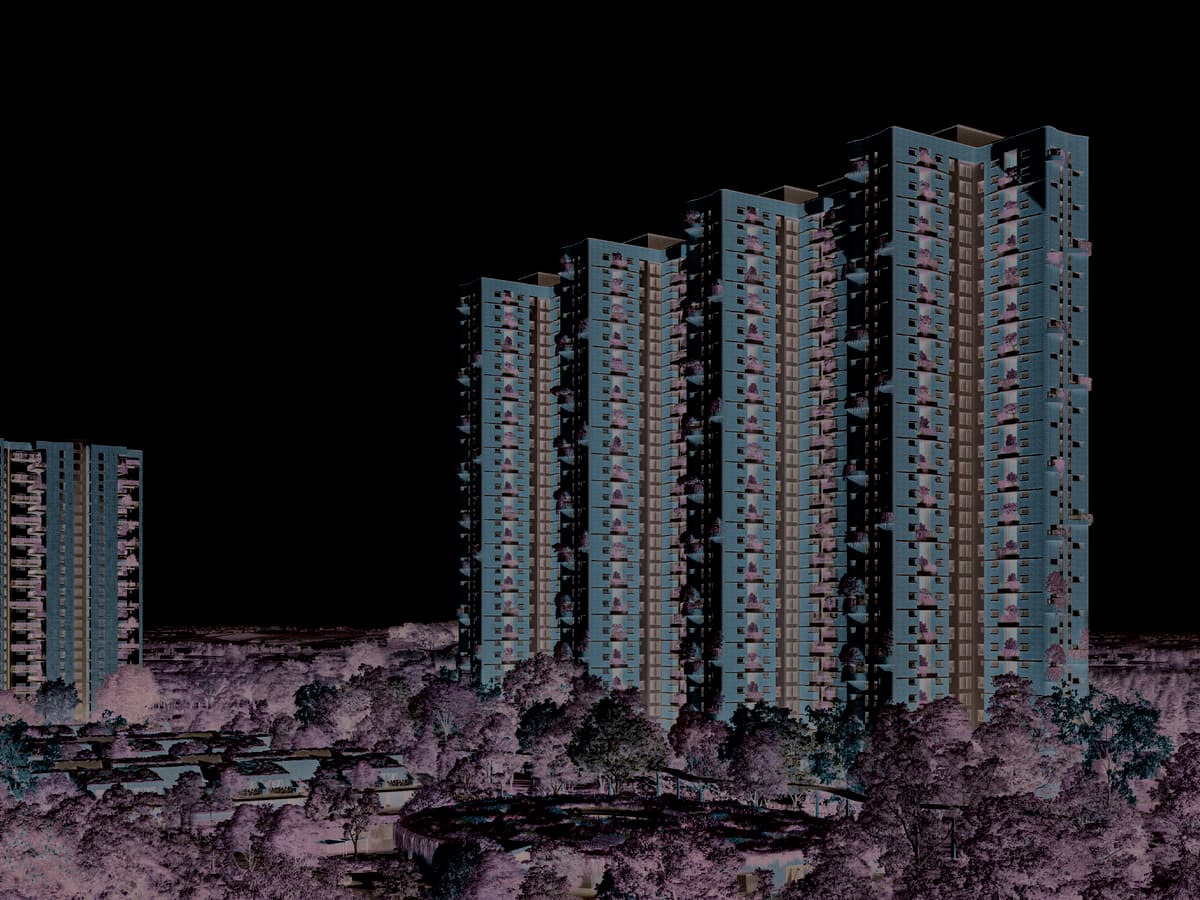 Artist's impression of the brick towers at Total Environment In That Quiet Earth