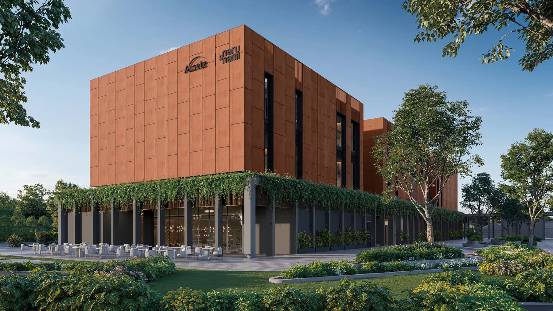 CGI artist's impression of the corten-steel clubhouse at Codename Sublime