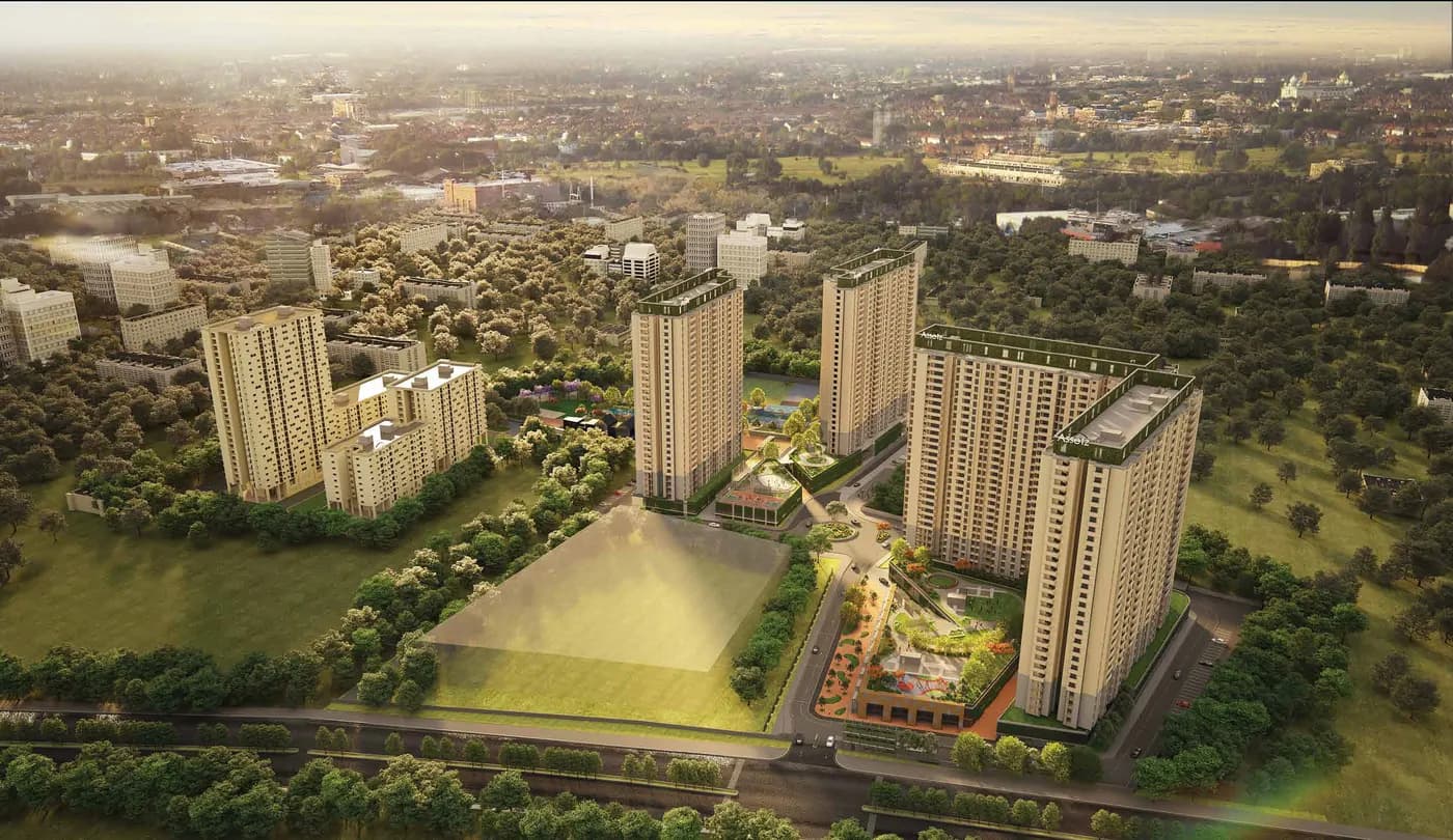 Artist's impression aerial view of the Assetz Marq township
