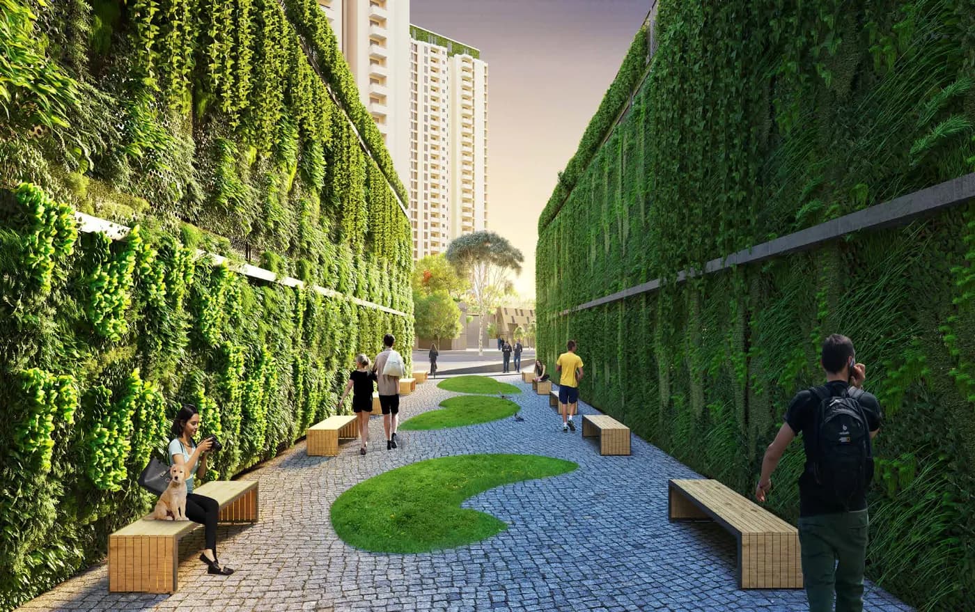 Artist's impression of the green-walled walkway at Assetz Marq