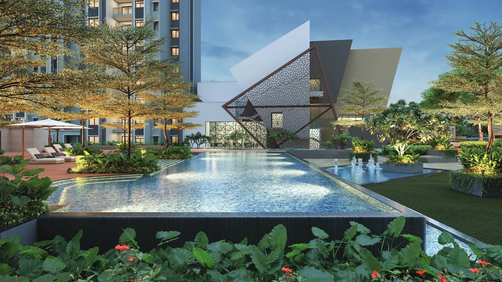 Artist's impression of the swimming pool and clubhouse at Brigade Calista