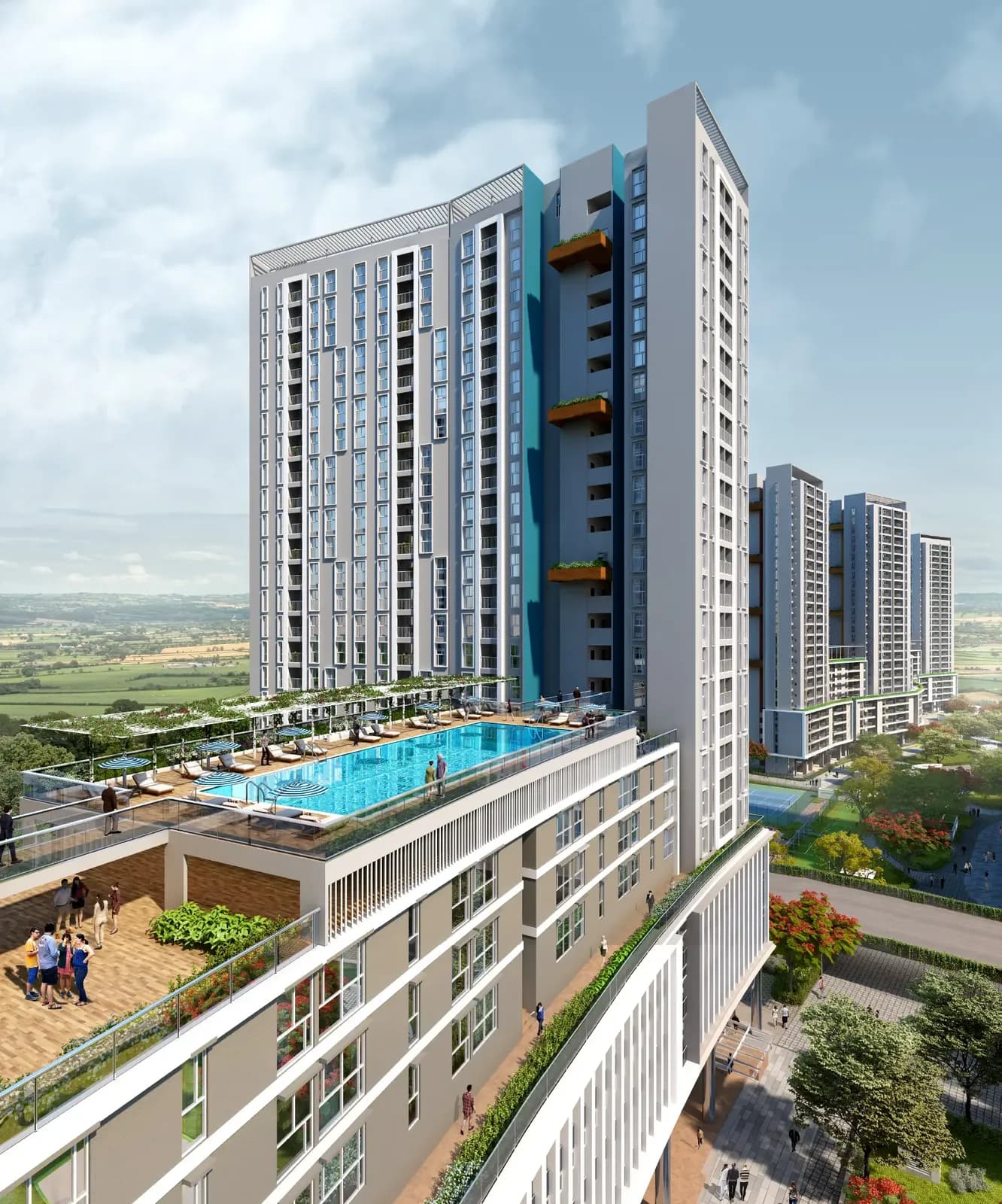 Artist's impression of a Brigade Cornerstone Utopia tower with podium pool