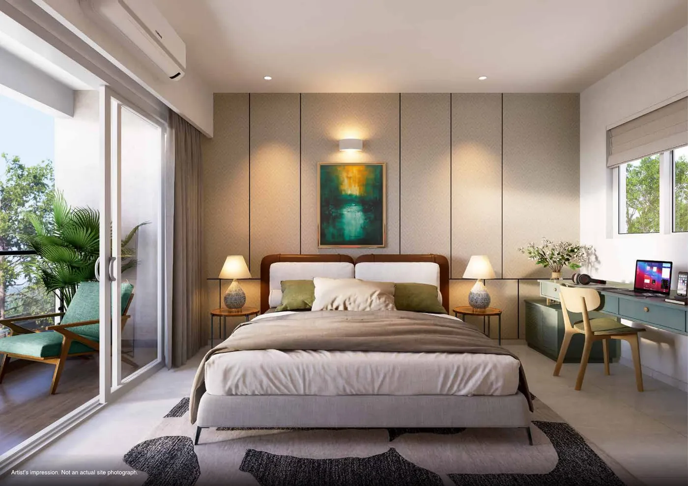 Artist's impression of a bedroom at Godrej Woodscapes