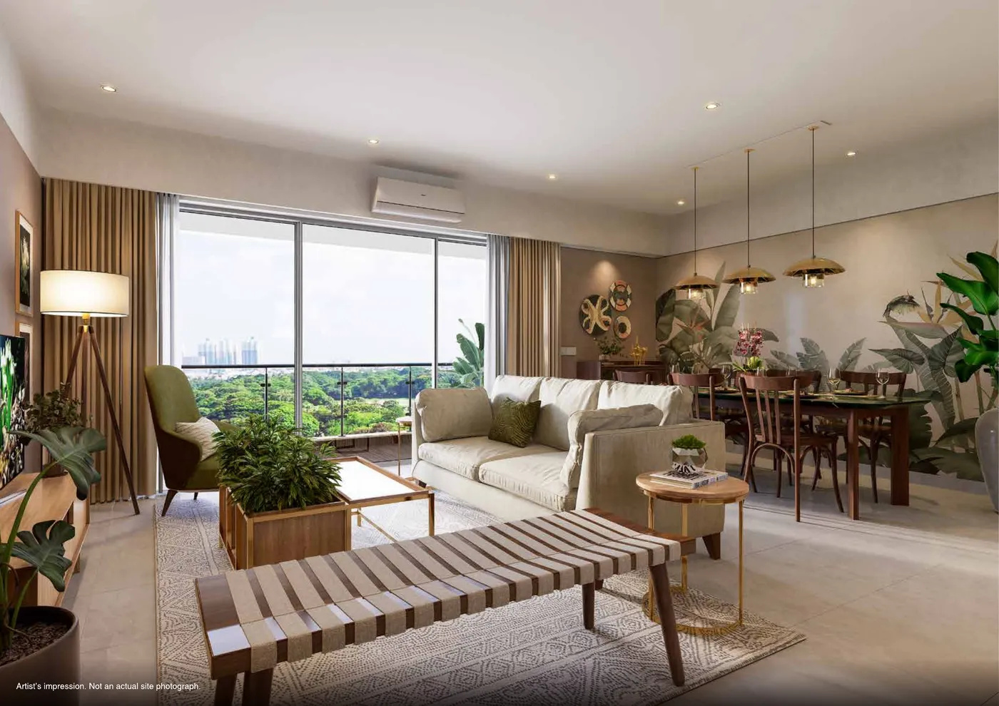 Artist's impression of a living and dining room at Godrej Woodscapes