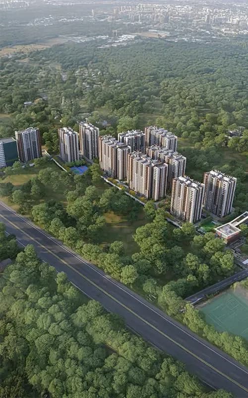 Aerial artist's impression of the Pavani Mirabilia towers