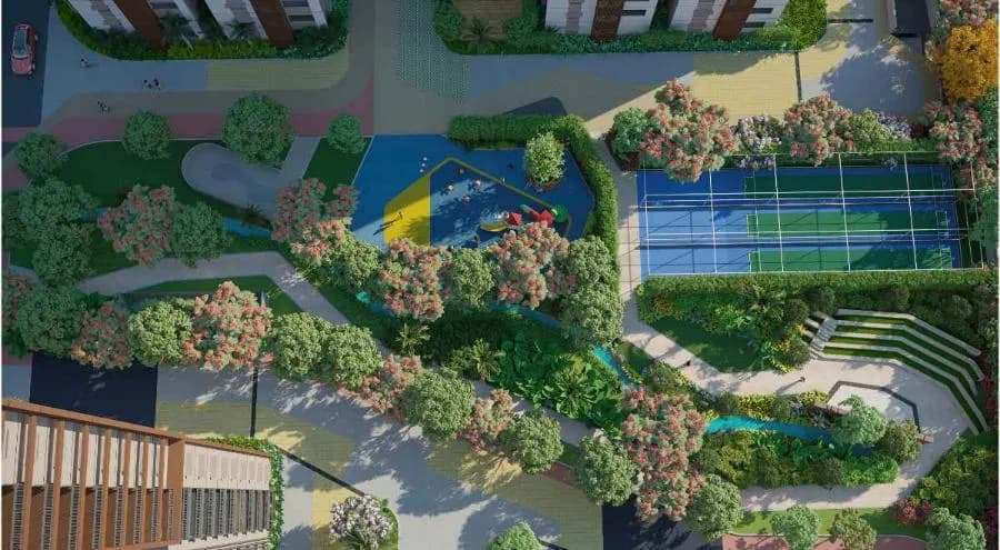 Artist's impression of the courts and landscape at Pavani Mirabilia