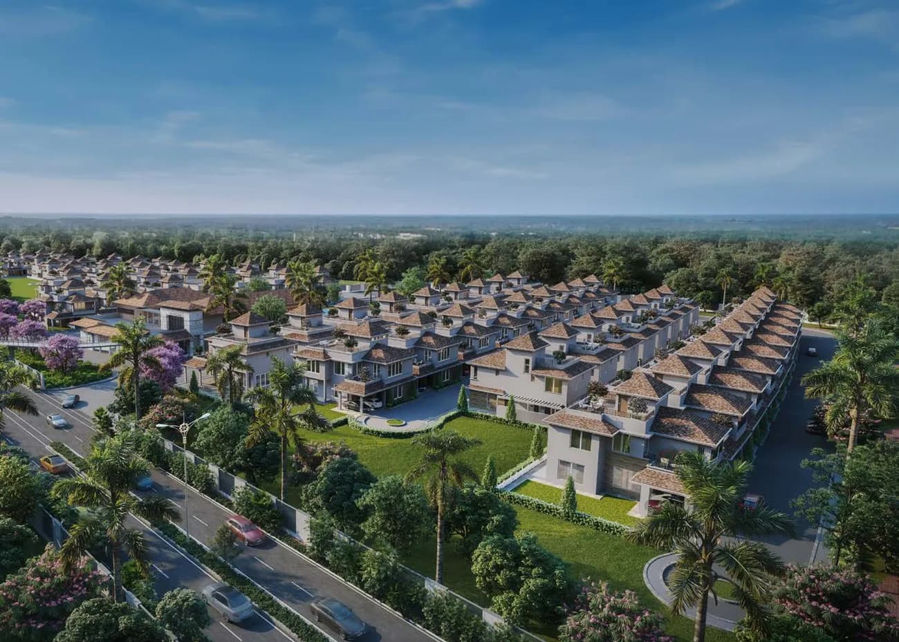 Artist's impression aerial view of the Prestige Park Grove villa enclave