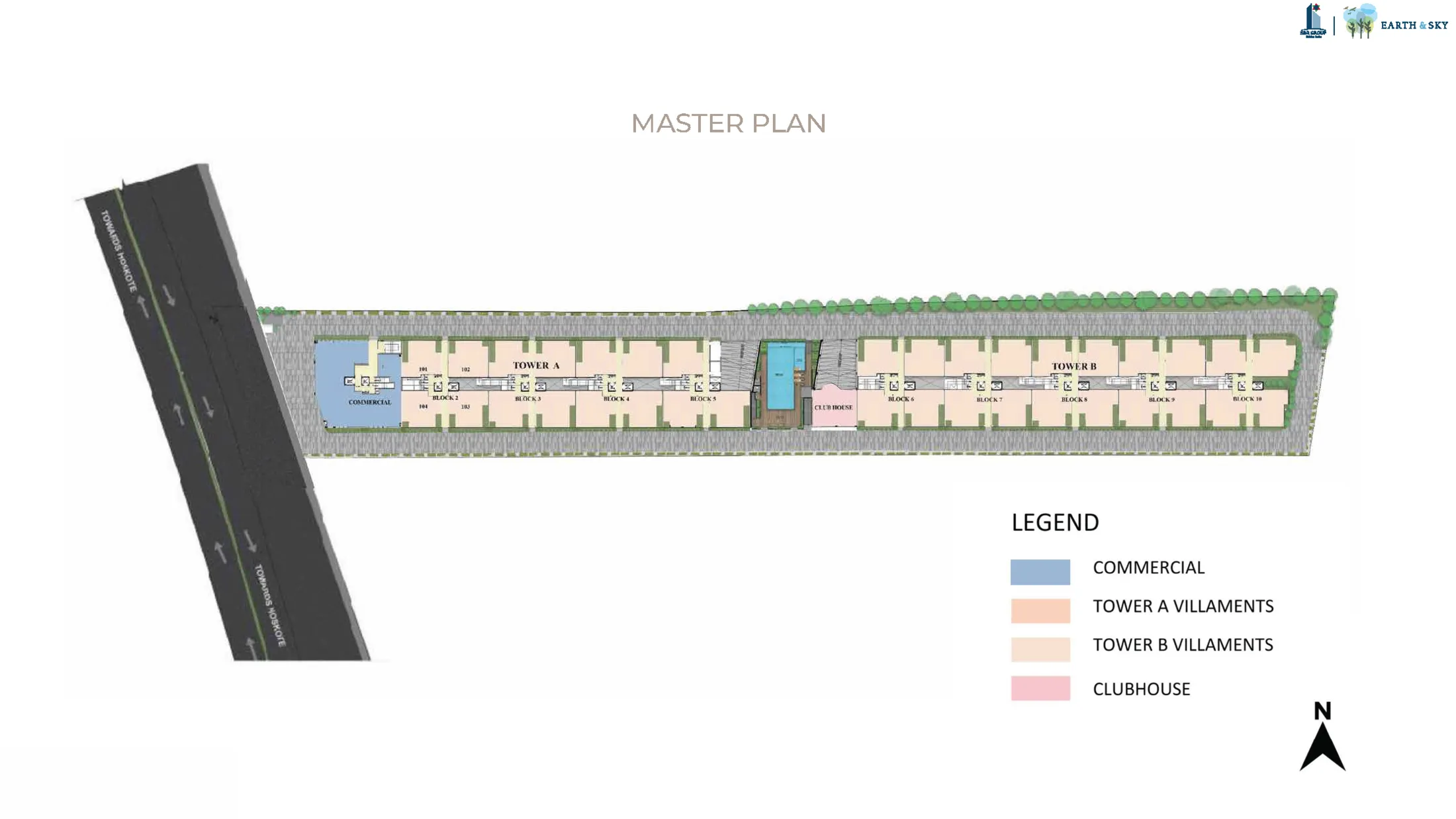 SBR Earth and Sky master plan showing Tower A and Tower B villaments, the clubhouse and commercial block