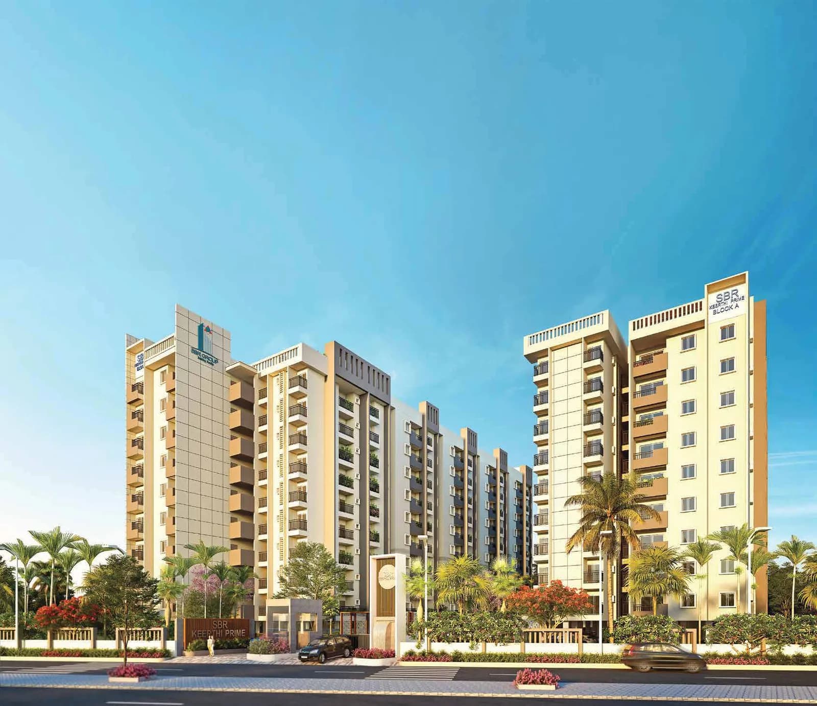 Artist's impression of the SBR Keerthi Prime towers from the road