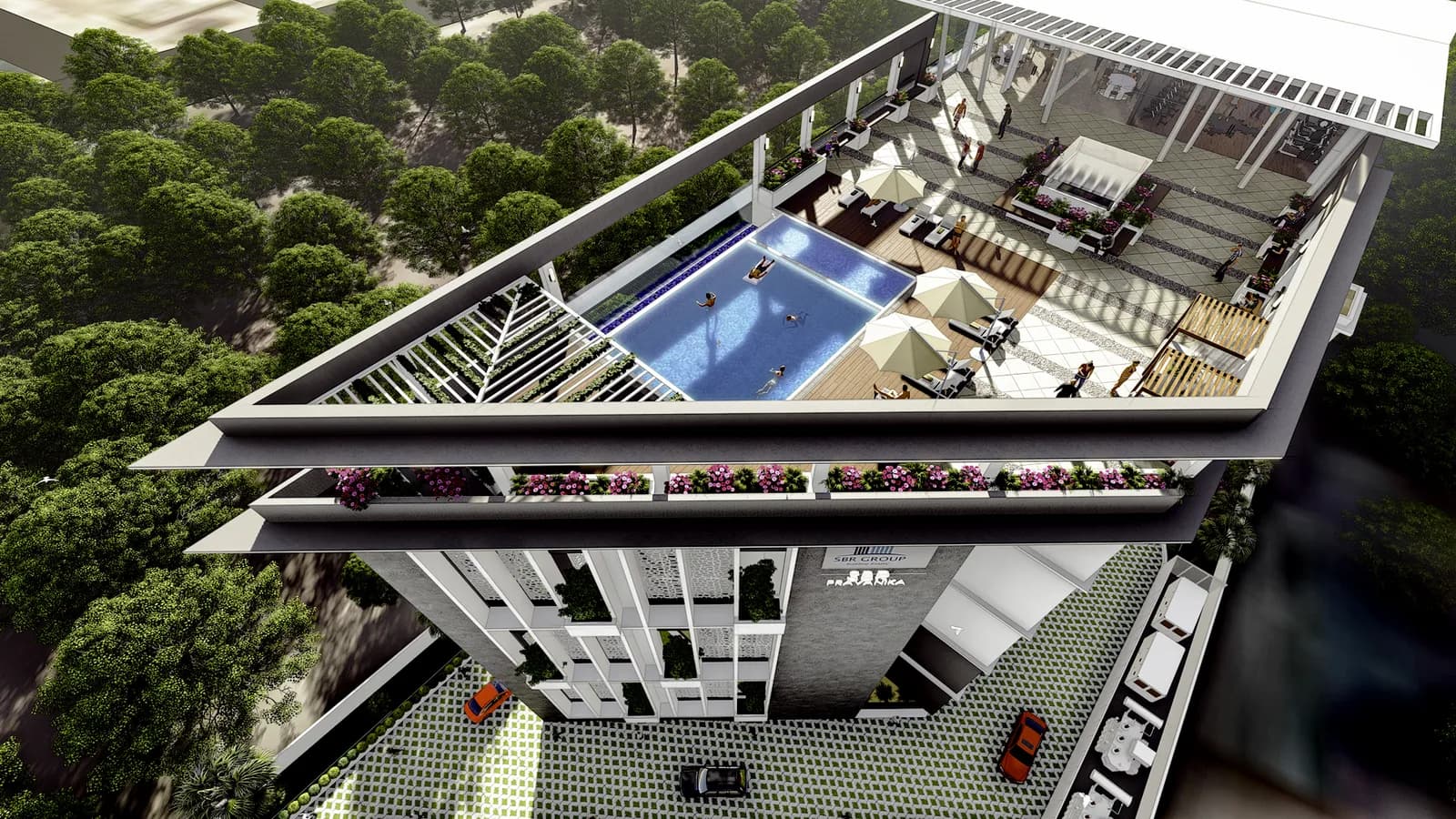 Artist's impression of the rooftop infinity pool and sky lounge at SBR Pravanika