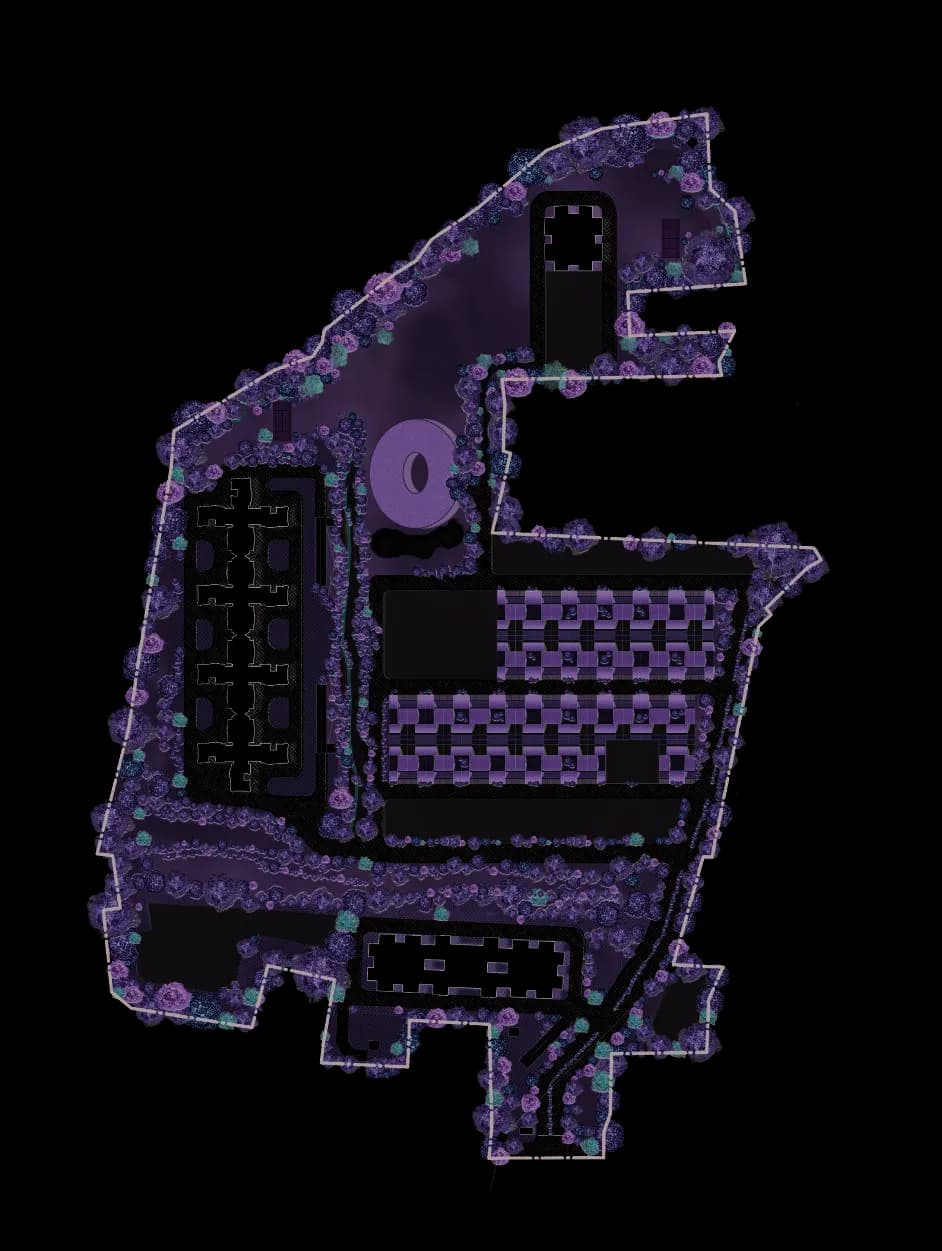 In That Quiet Earth master plan showing Towers 1–7 and 9, villas, the clubhouse, treetop walkway and future development