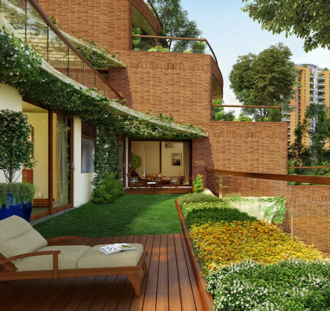 Visualisation of a terrace garden with deck at In That Quiet Earth