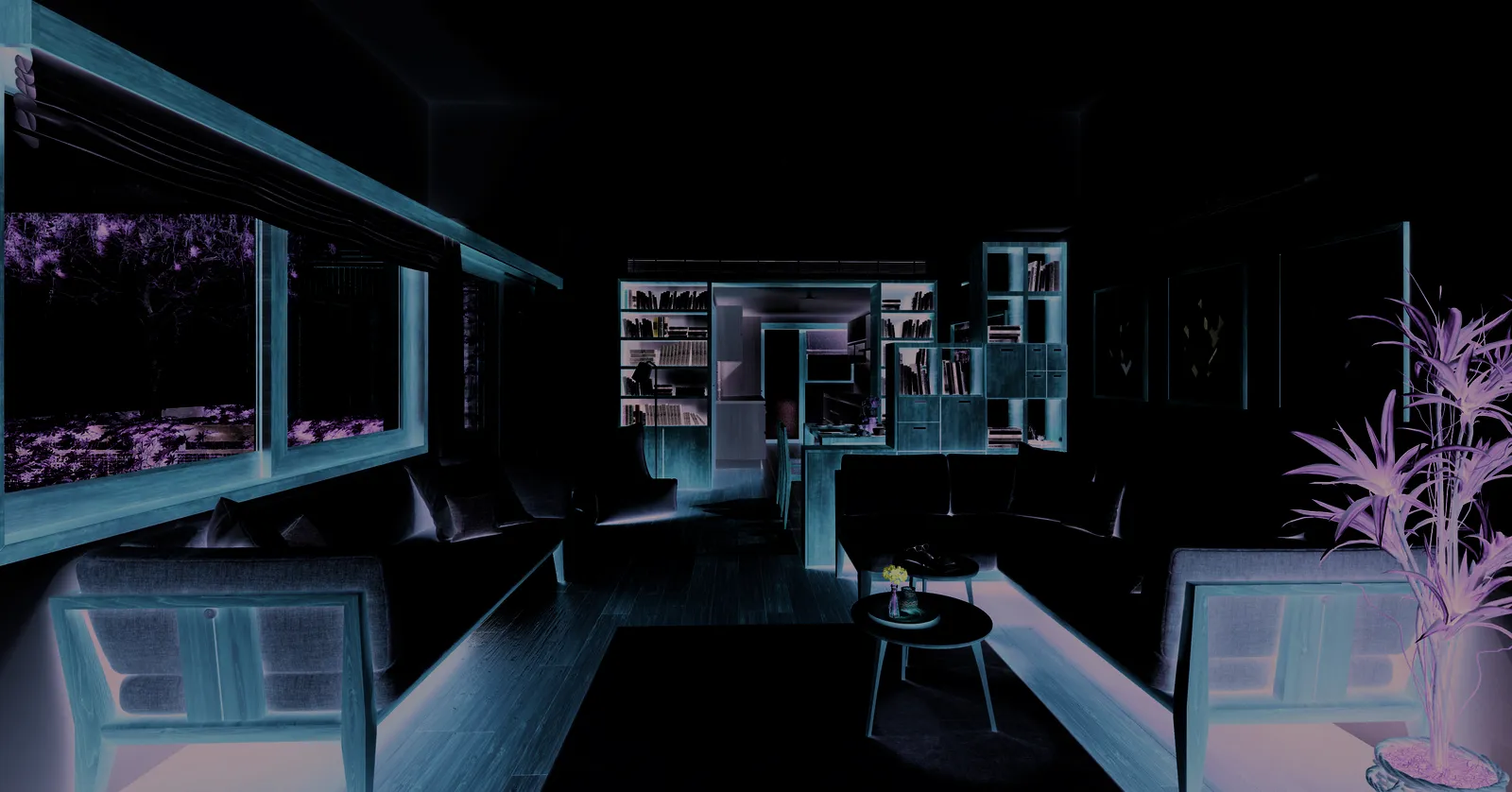 Living room with terrace garden at In That Quiet Earth